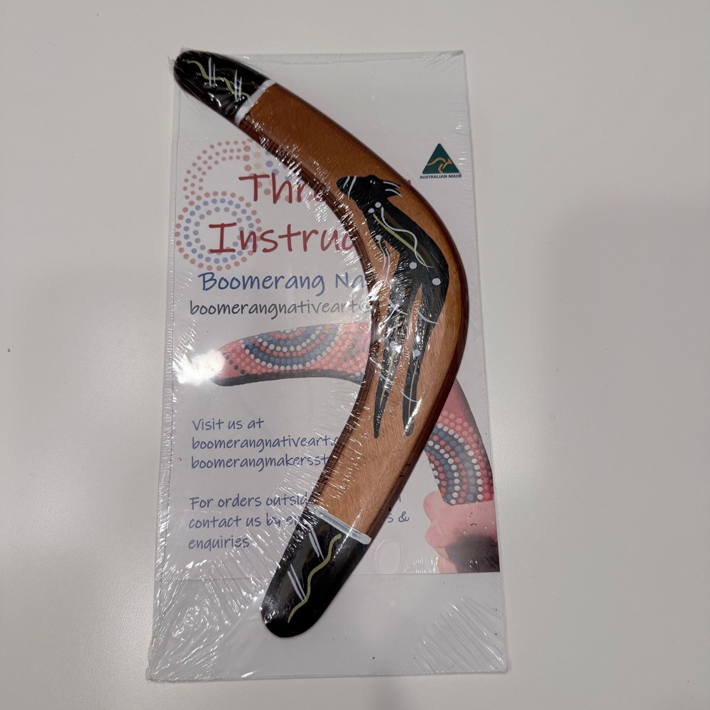 Australian Made Hand Painted Wooden Boomerang Kangaroo Art Souvenir New